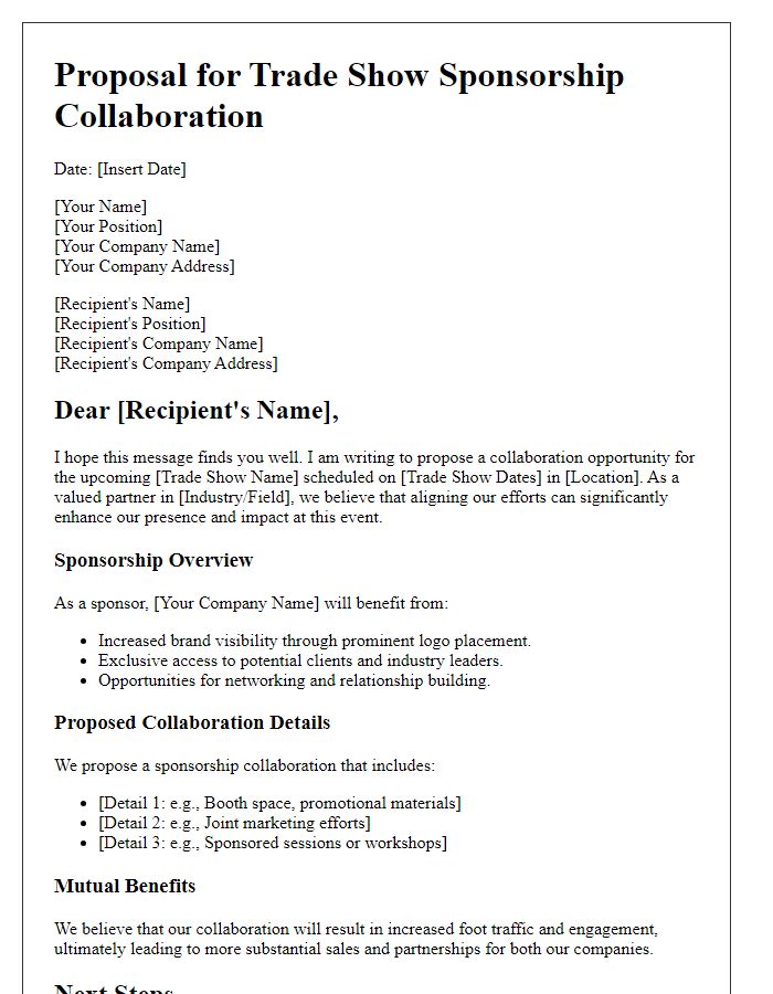 Letter template of Proposal for Trade Show Sponsorship Collaboration