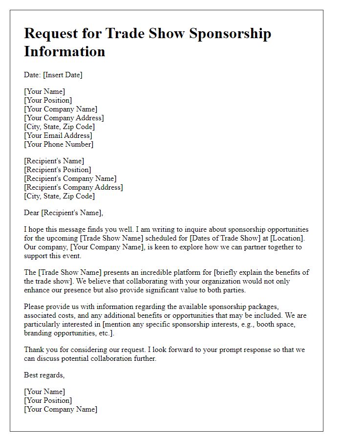 Letter template of Request for Trade Show Sponsorship Information