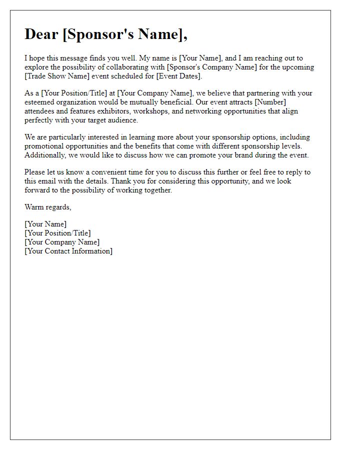 Letter template of Seeking Trade Show Sponsorship Details