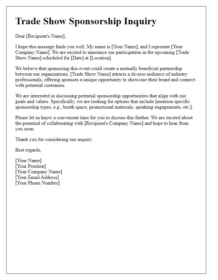 Letter template of Trade Show Sponsorship Inquiry for Partnership