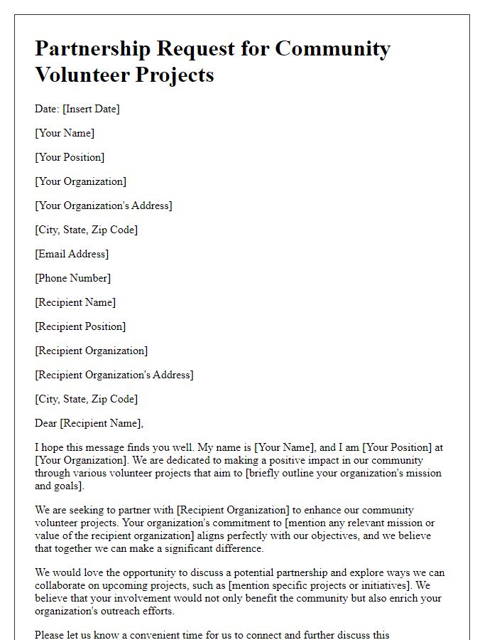 Letter template of partnership request for community volunteer projects