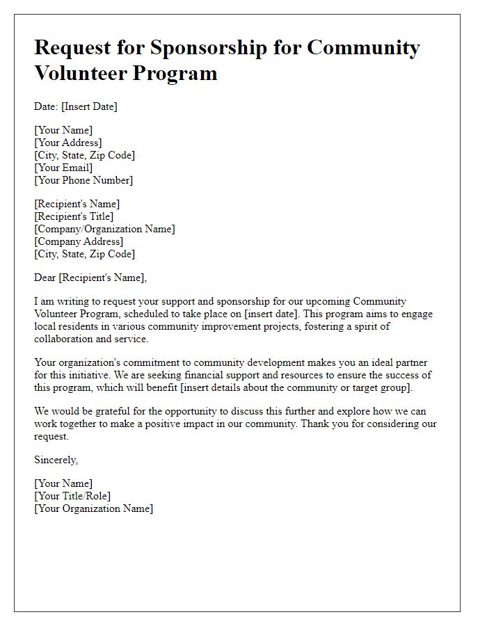 Letter template of request for community volunteer program sponsorship