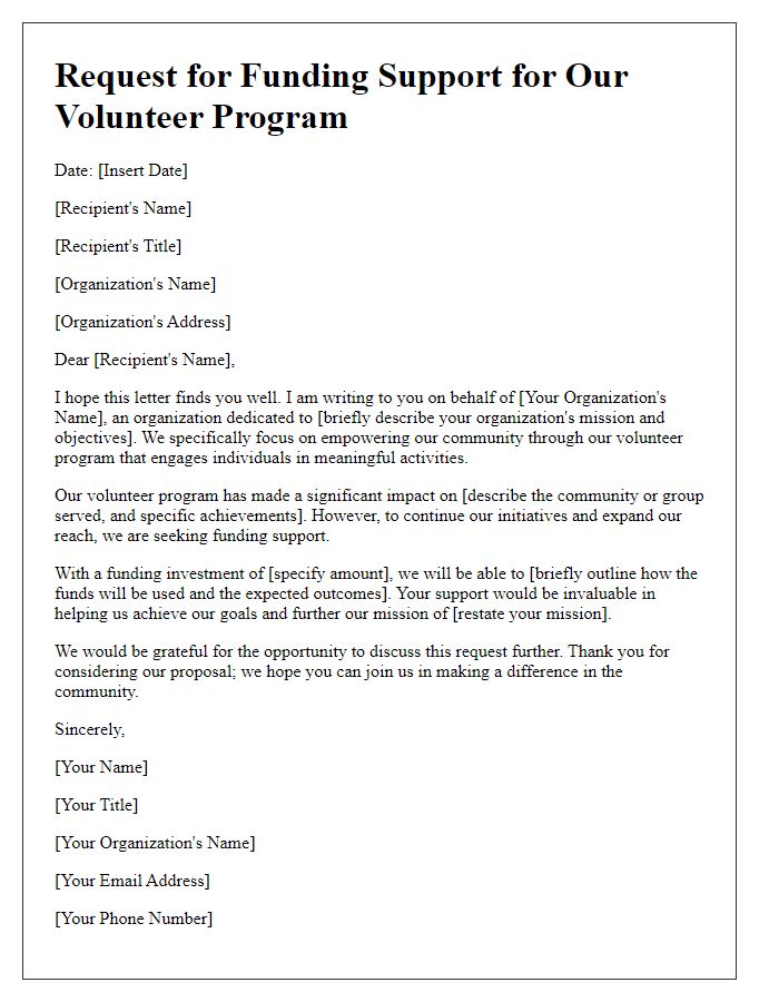 Letter template of solicitation for volunteer program funding