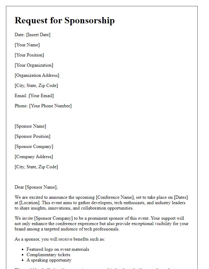 Letter template of request for developer conference sponsorship.