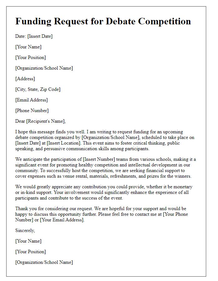 Letter template of funding request for debate competition