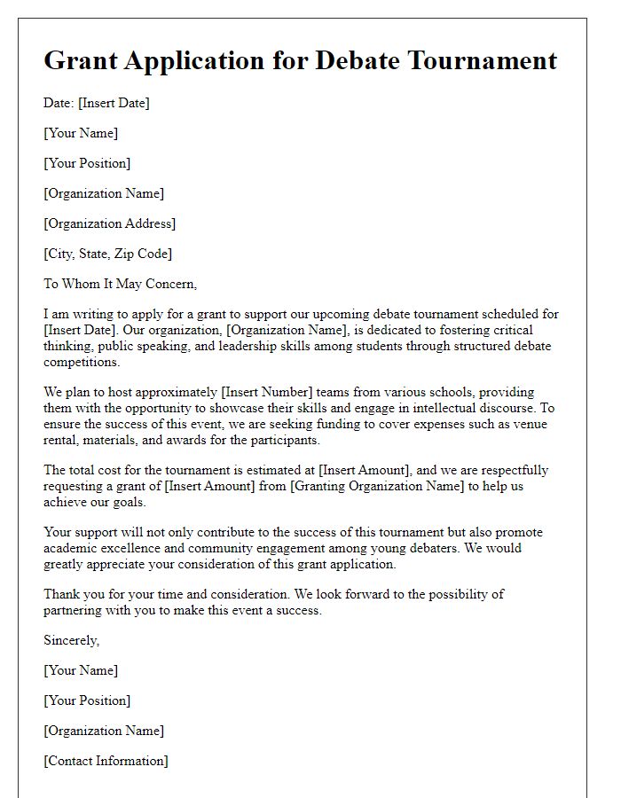 Letter template of grant application for debate tournament