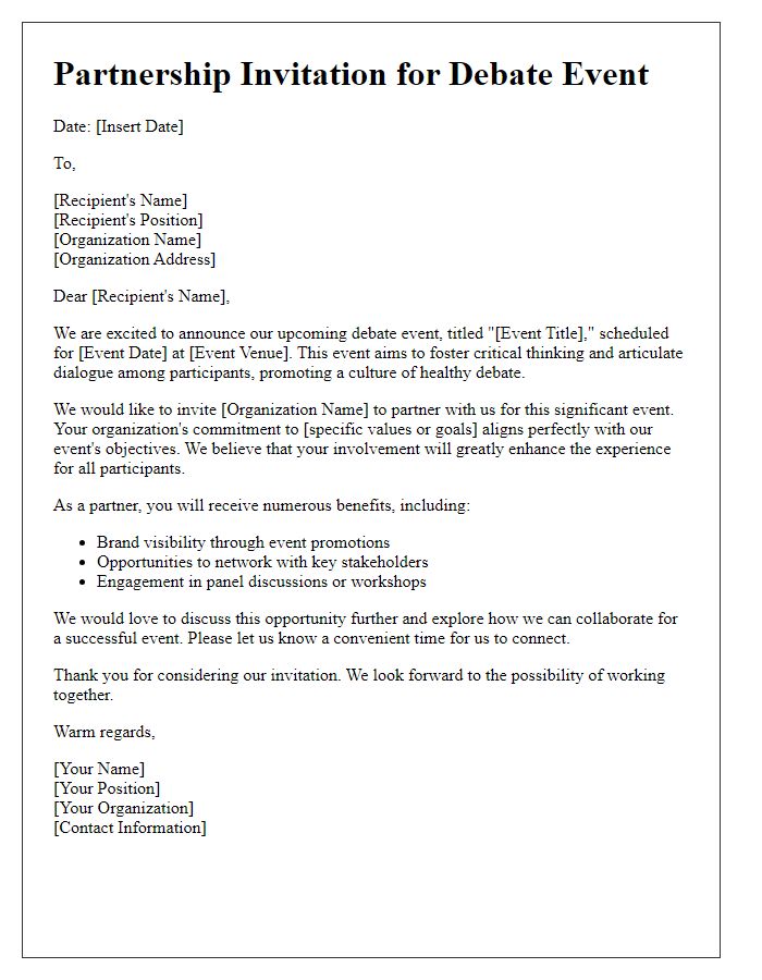 Letter template of partnership invitation for debate event