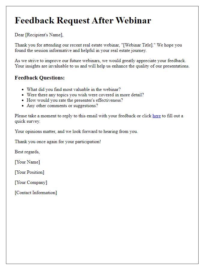 Letter template of feedback request after real estate webinars