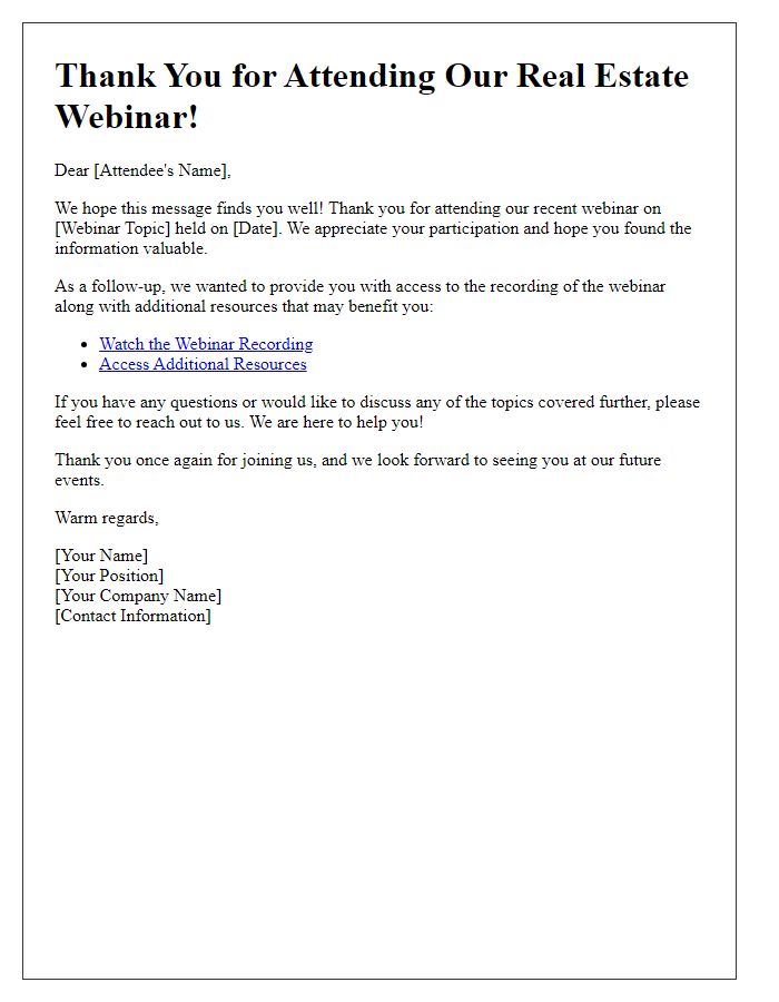 Letter template of follow-up for attendees of past real estate webinars