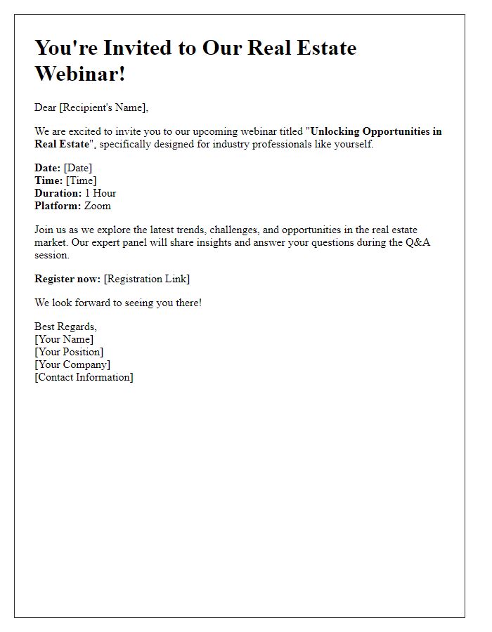 Letter template of invitation to real estate webinars for industry professionals