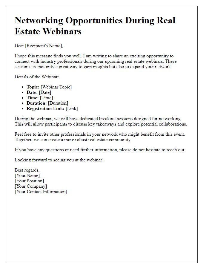 Letter template of networking opportunities during real estate webinars