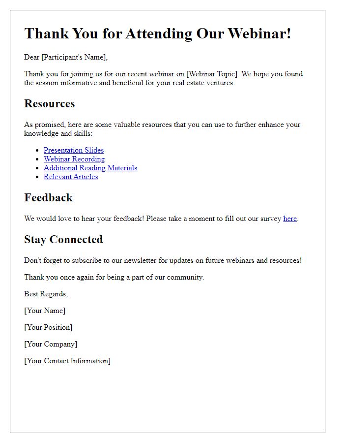 Letter template of post-webinar resource sharing for real estate participants