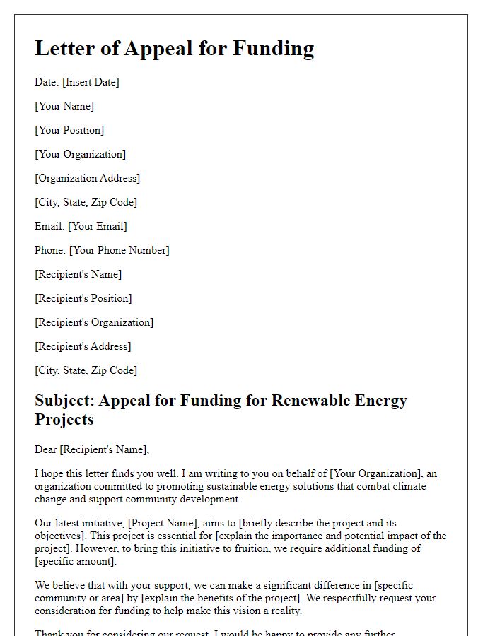 Letter template of appeal for funding renewable energy projects