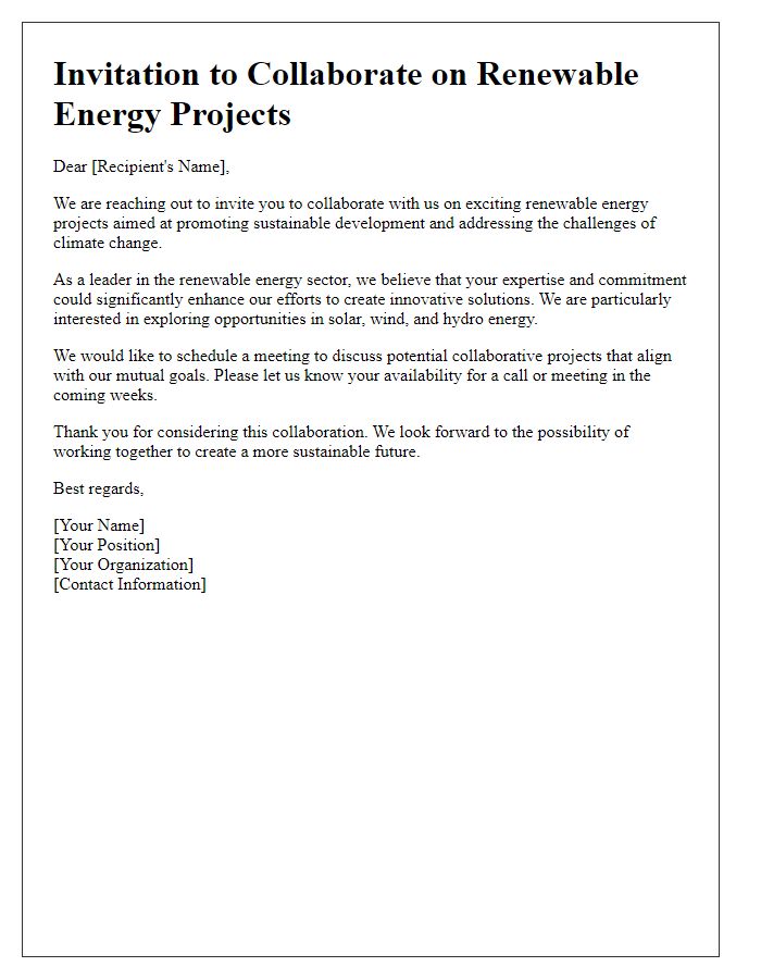 Letter template of invitation for collaboration on renewable energy projects