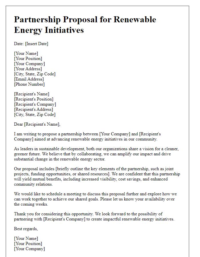 Letter template of partnership proposal for renewable energy initiatives