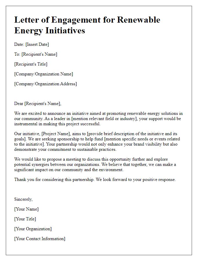 Letter template of sponsor engagement for renewable energy initiatives