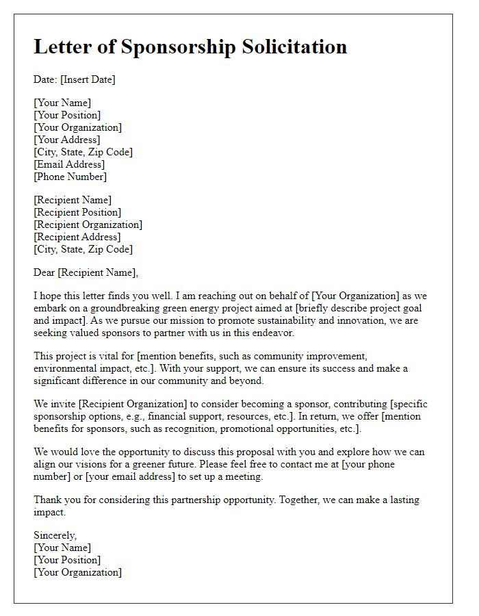 Letter template of sponsorship solicitation for green energy projects