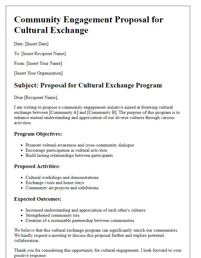 Letter template of community engagement proposal for cultural exchange