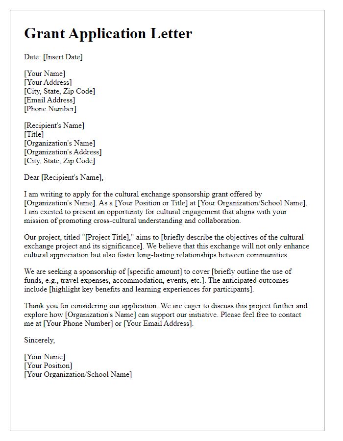 Letter template of grant application for cultural exchange sponsorship