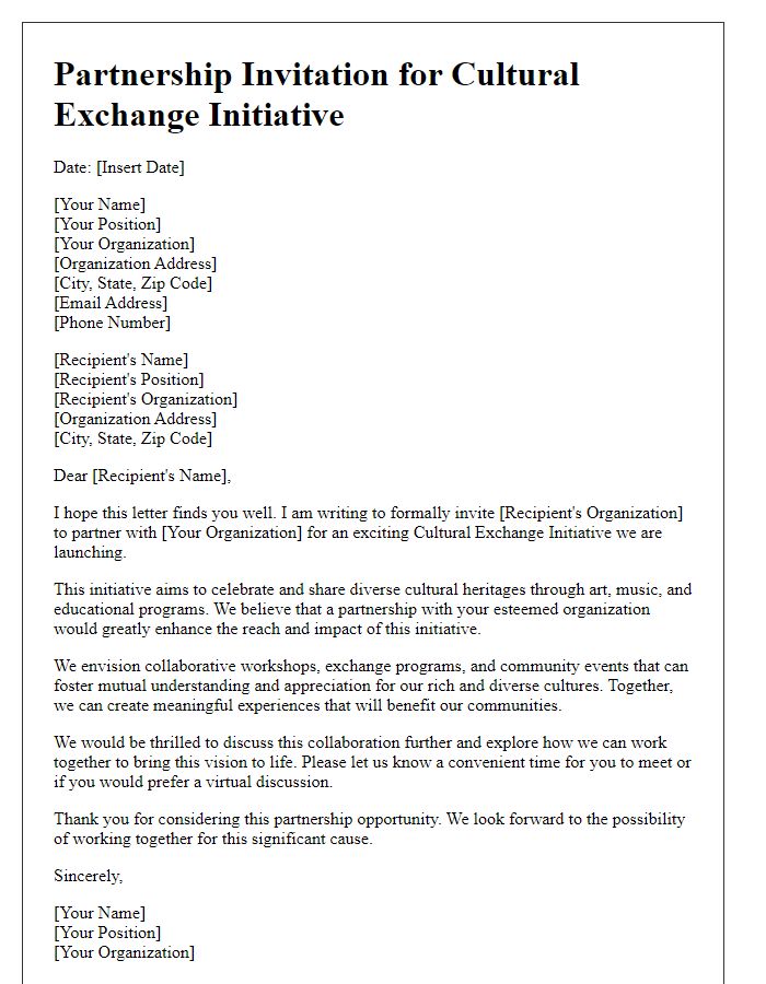 Letter template of partnership invitation for cultural exchange initiative