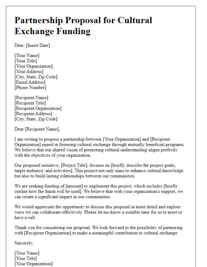 Letter template of partnership proposal for cultural exchange funding