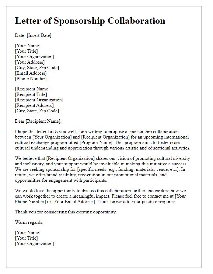 Letter template of sponsorship collaboration for international cultural exchange