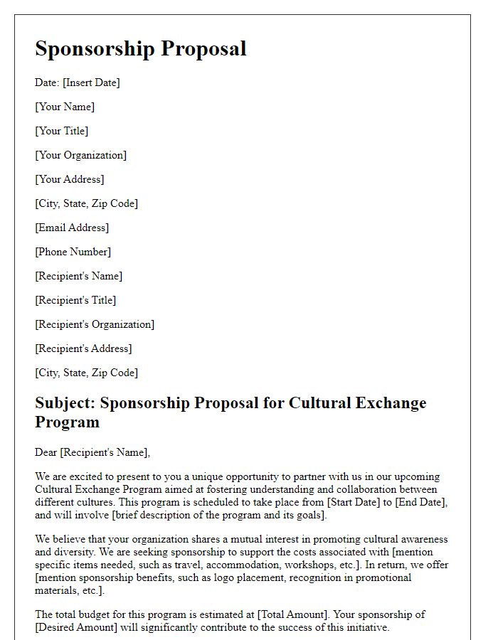 Letter template of sponsorship proposal for cultural exchange program