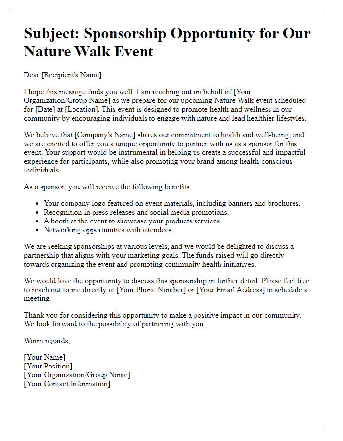 Letter template of nature walk sponsorship letter for health-focused companies