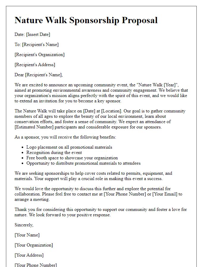 Letter template of nature walk sponsorship proposal for community organizations