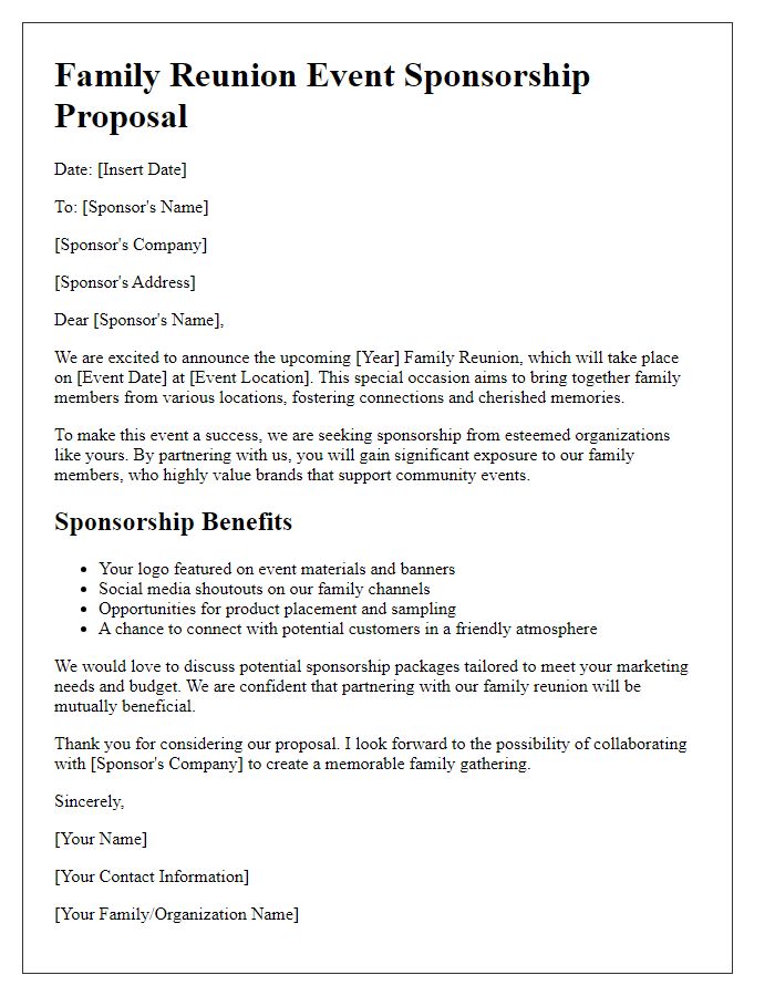 Letter template of proposal for family reunion event sponsorship