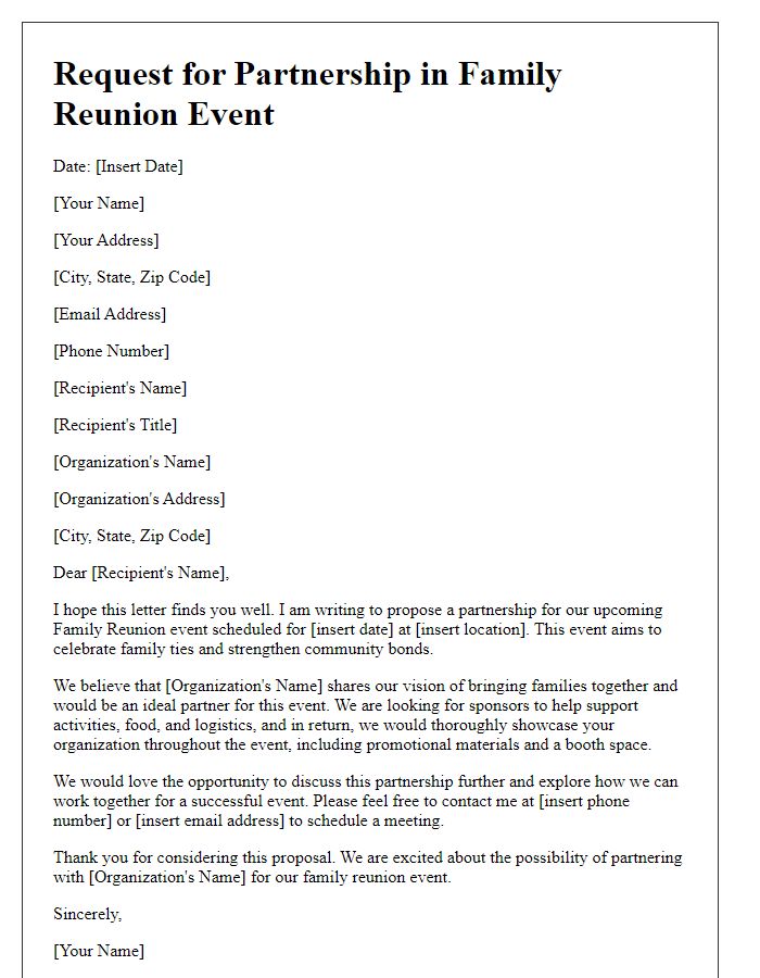 Letter template of request for partnership in family reunion event