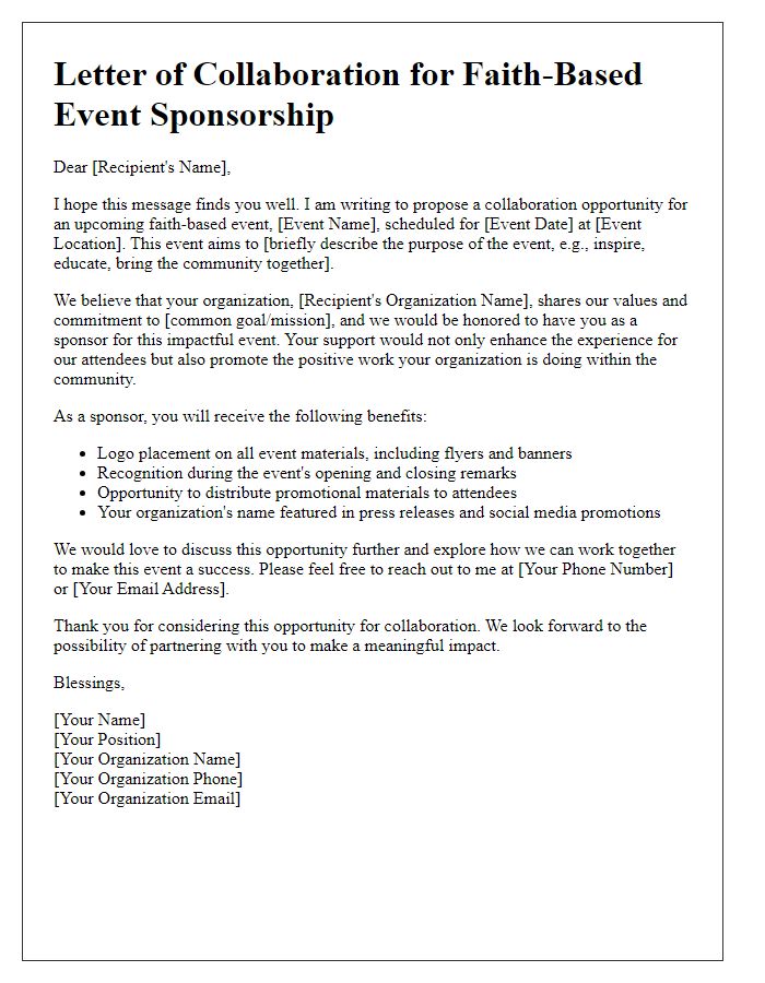 Letter template of collaboration for faith-based event sponsorship