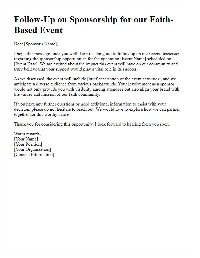 Letter template of follow-up for faith-based event sponsorship