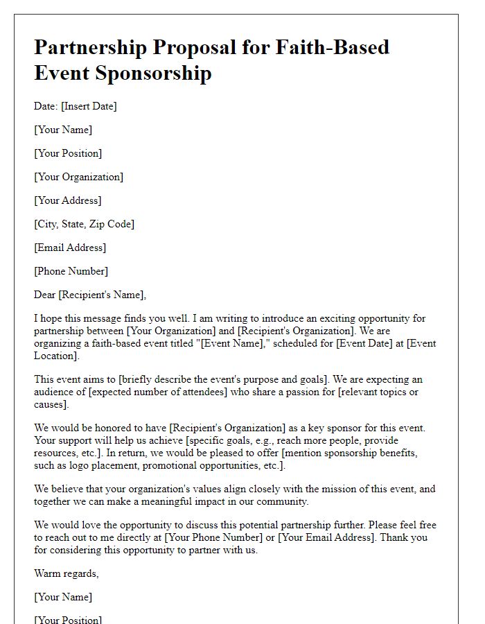 Letter template of partnership for faith-based event sponsorship