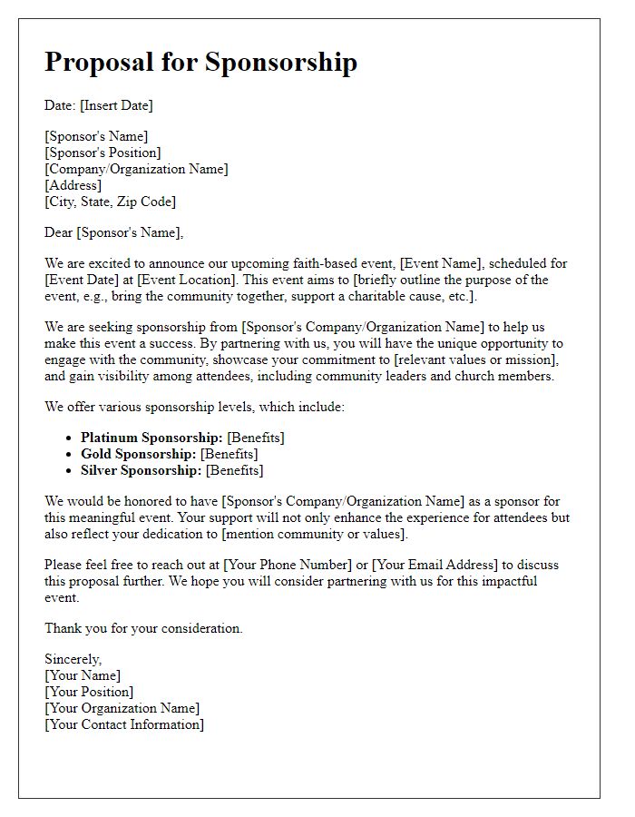 Letter template of proposal for faith-based event sponsorship