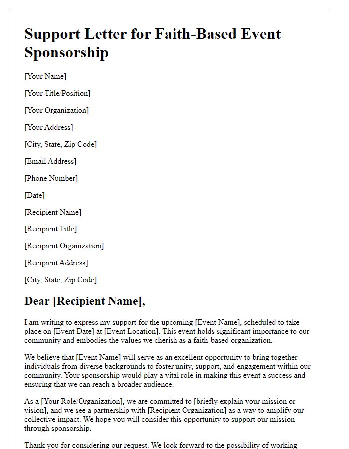 Letter template of support for faith-based event sponsorship