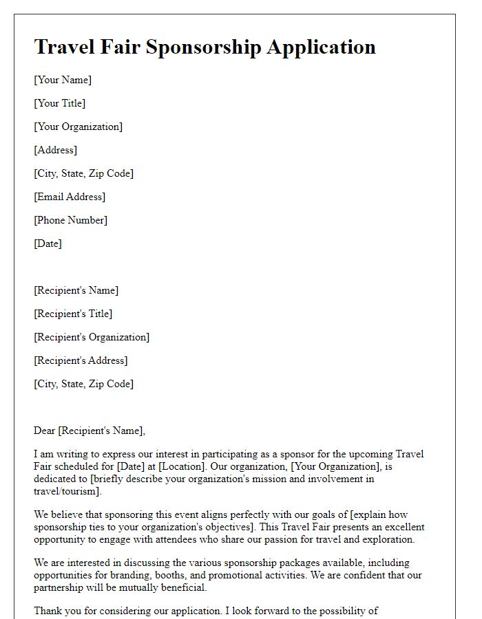 Letter template of travel fair sponsorship application for engagement.