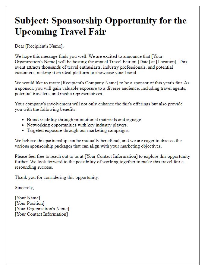 Letter template of travel fair sponsorship correspondence for mutual benefit.