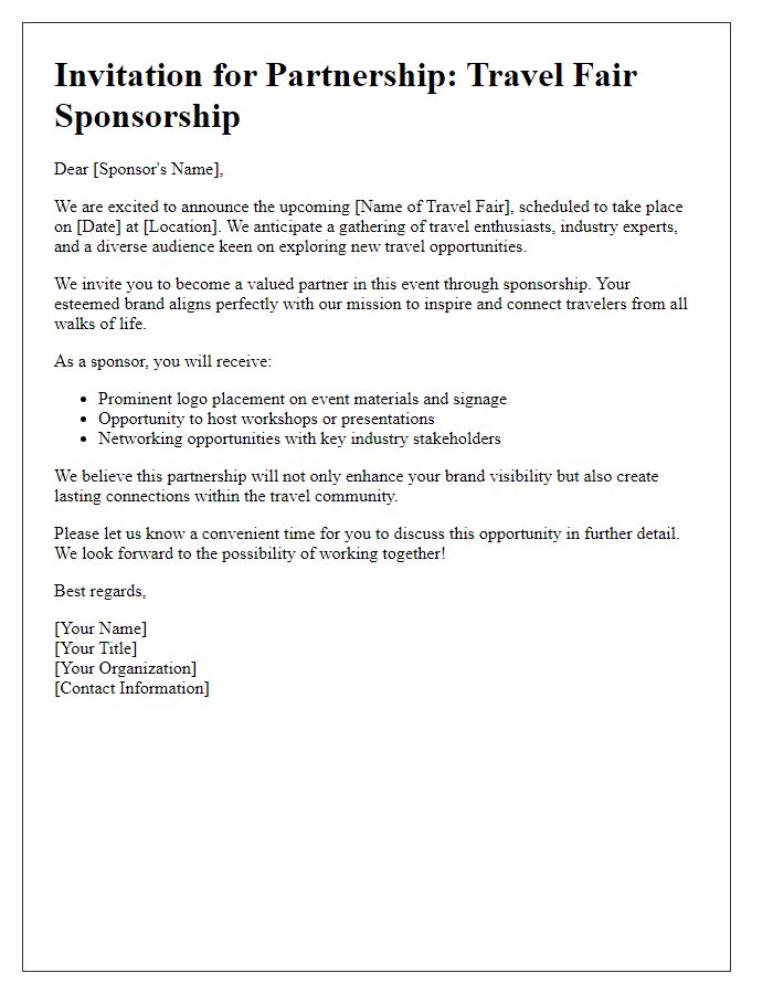 Letter template of travel fair sponsorship invitation for partnership.