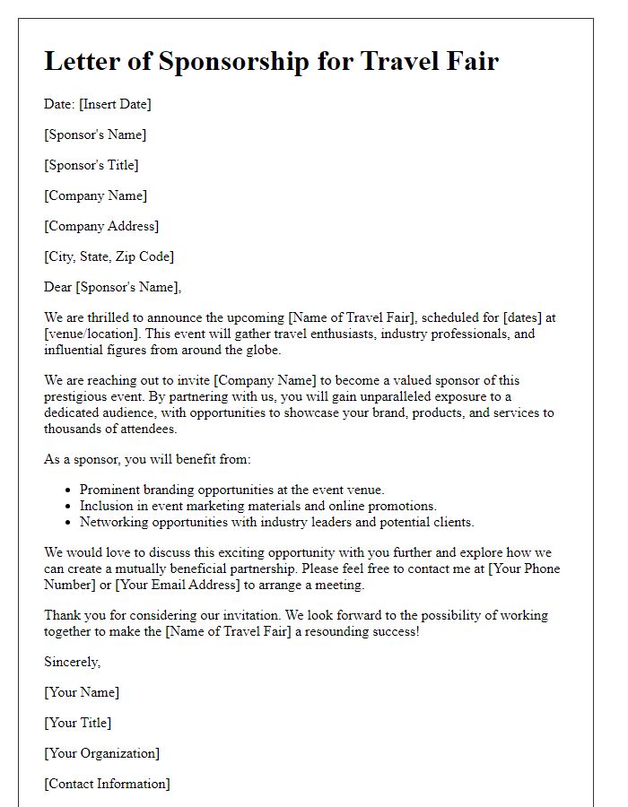 Letter template of travel fair sponsorship letter for brand exposure.