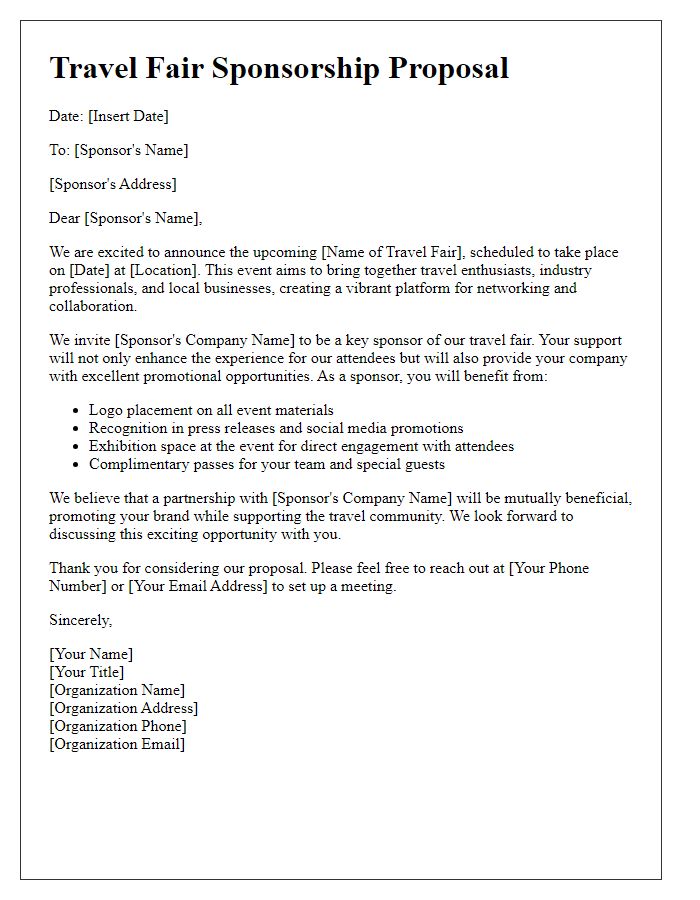 Letter template of travel fair sponsorship proposal for promotional support.