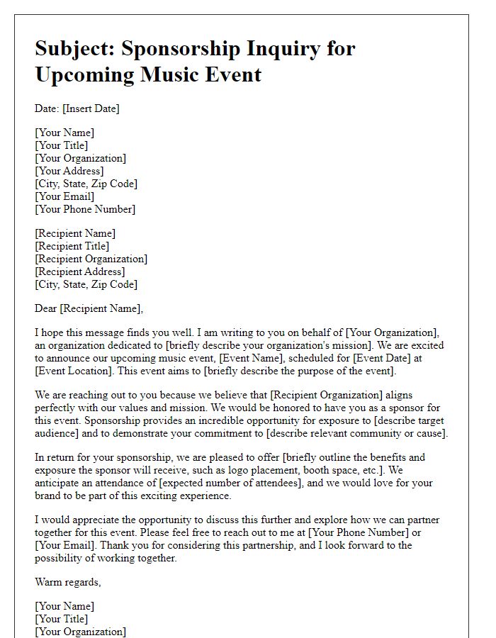 Letter template of music event sponsorship inquiry