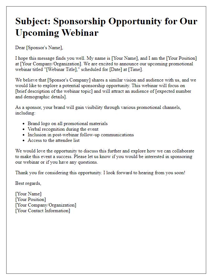 Letter template of online event sponsorship inquiry for promotional webinar.