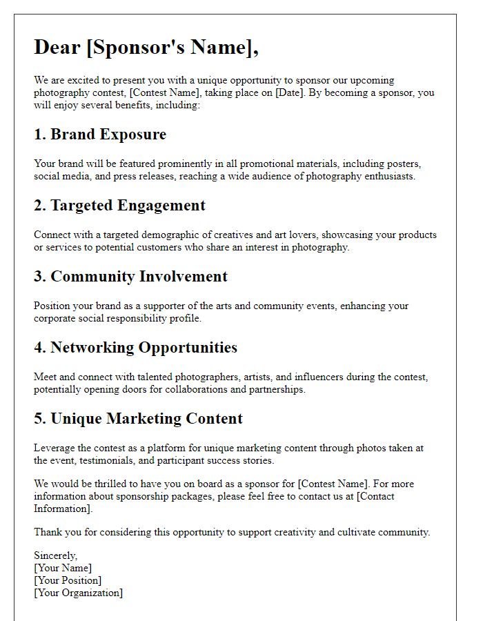 Letter template of benefits of sponsoring a photography contest