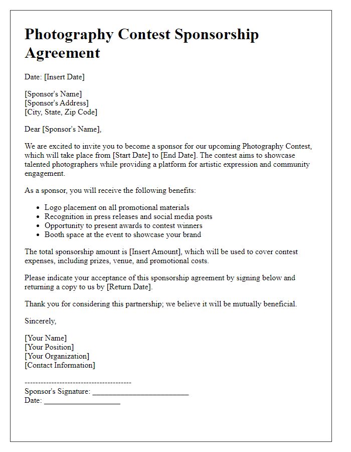 Letter template of photography contest sponsorship agreement