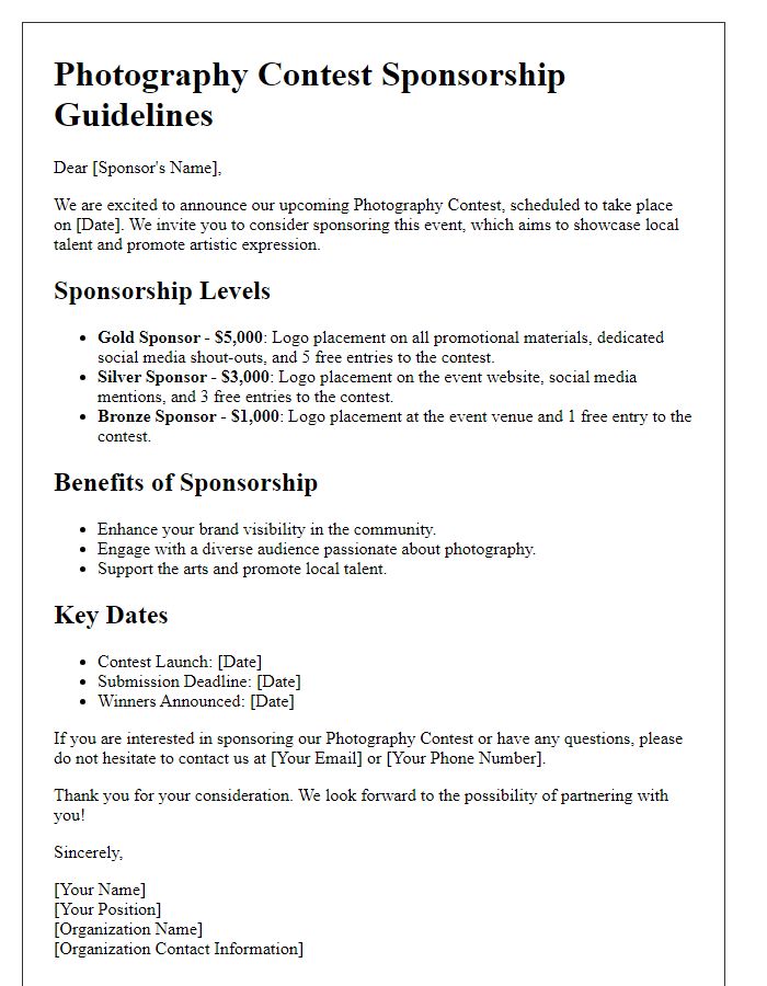 Letter template of photography contest sponsorship guidelines