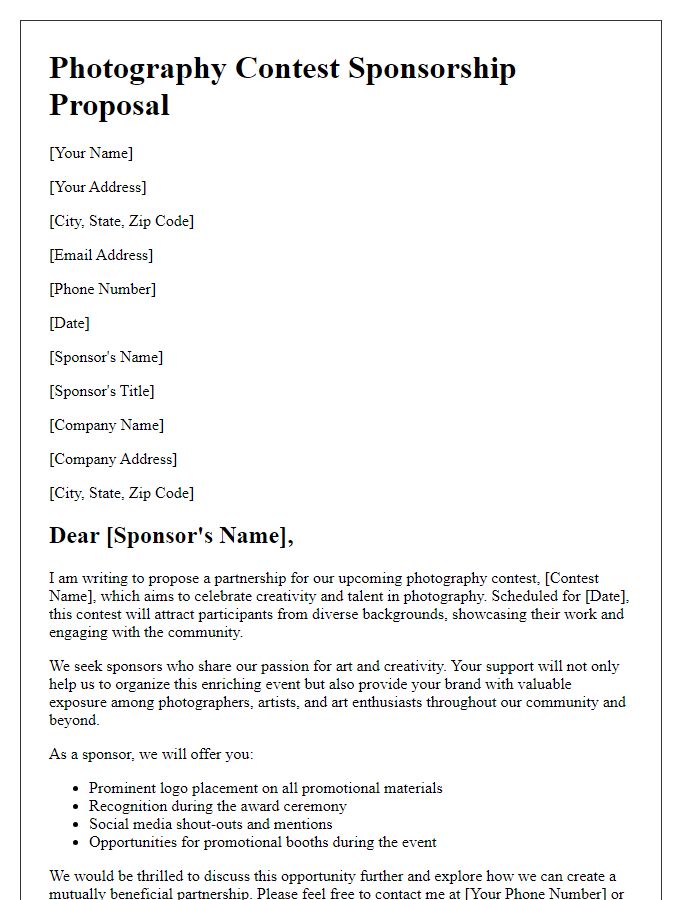 Letter template of photography contest sponsorship proposal