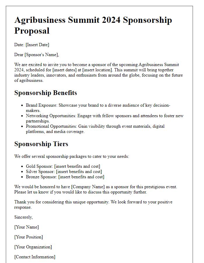 Letter template of agribusiness summit sponsorship offer