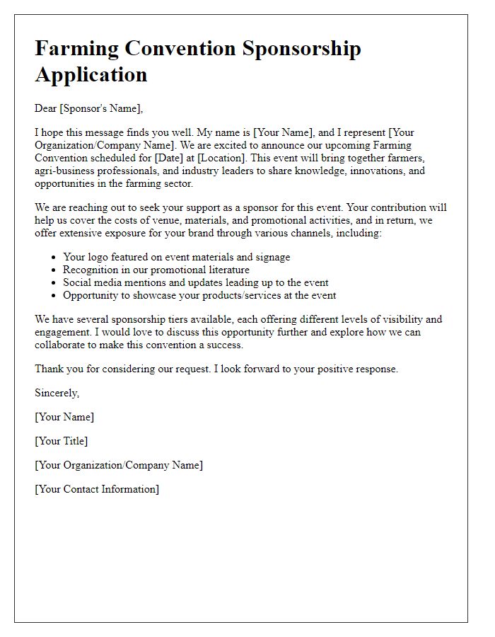 Letter template of farming convention sponsorship application