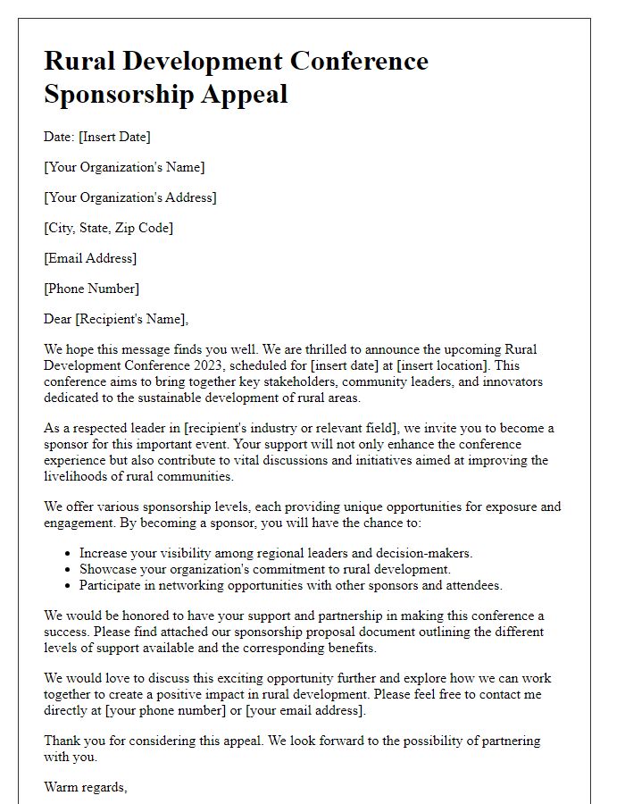 Letter template of rural development conference sponsorship appeal